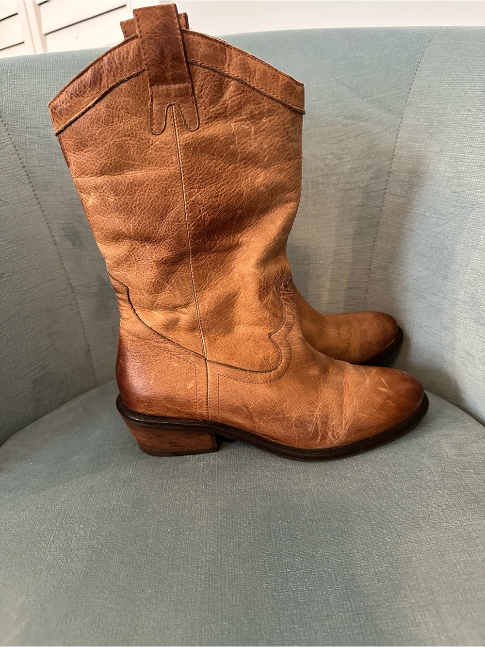 Jessica Simpson Tan Leather Mid-Calf Western Boots